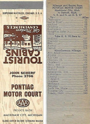 Pontiac Motor Court - Matchbook